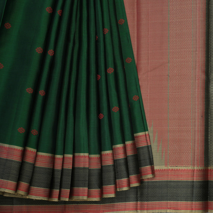Hayagrivas Handloom Bottle Green Kanjivaram Silk Saree with Cream Beige Border KBE1072I16-1