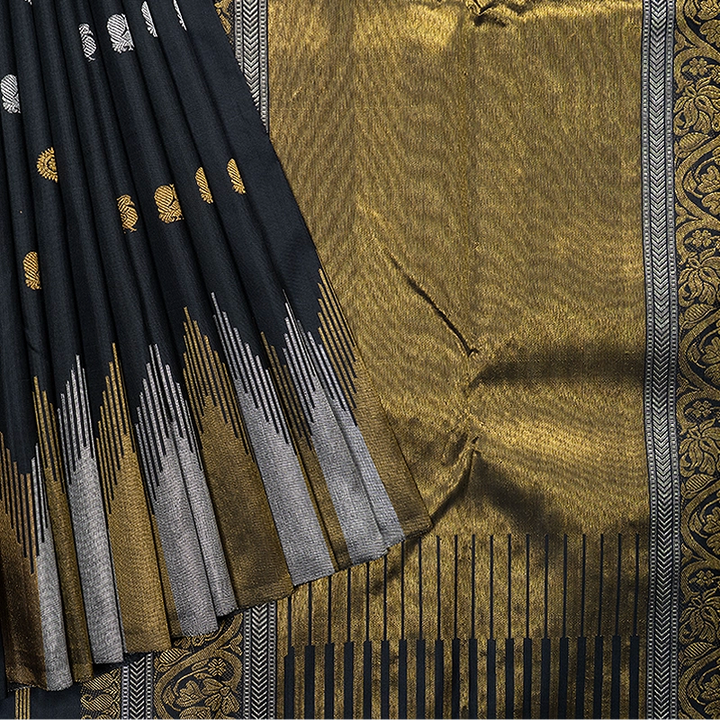Hayagrivas Handloom Black Kanjivaram Silk Saree Temple Border KBF221E6-1
