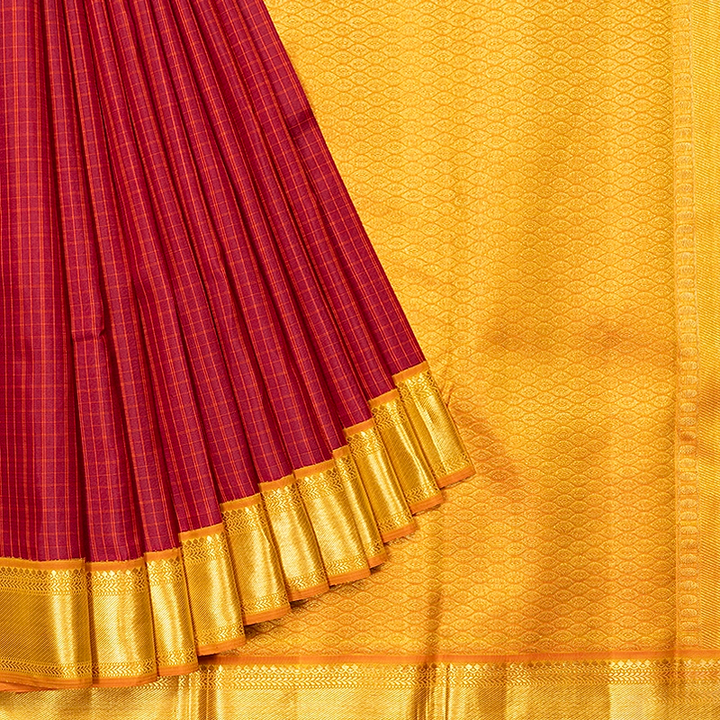 Hayagrivas Handloom Maroon Kanjivaram Silk Saree with Orange Border KBF481F4-1