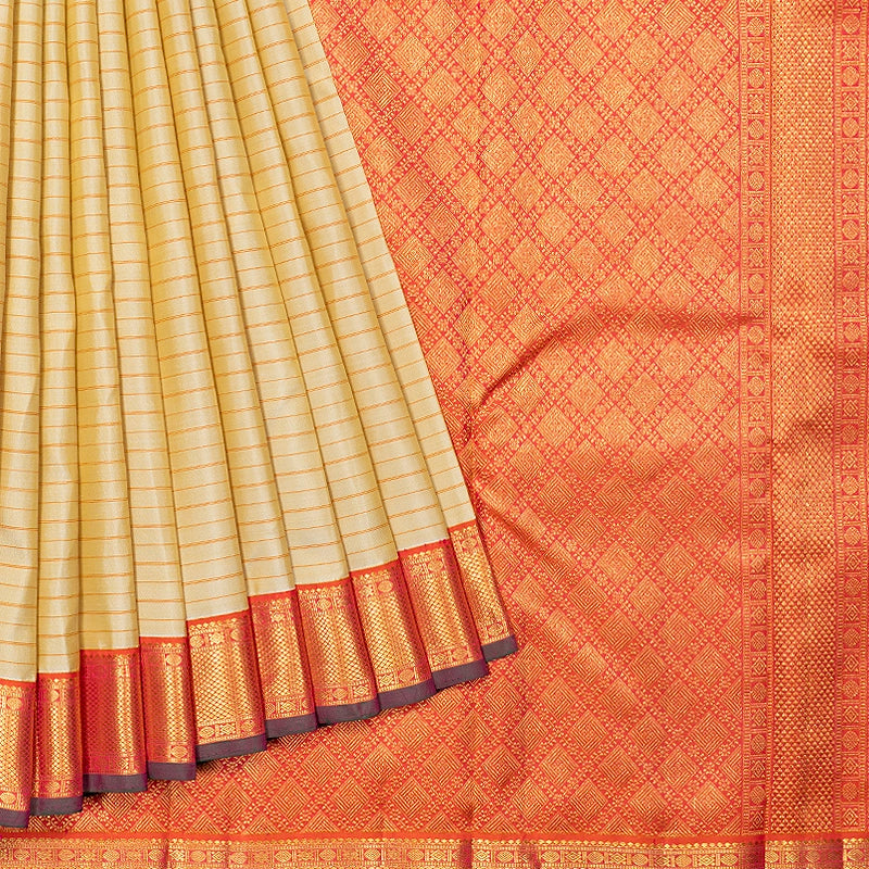 Hayagrivas Handloom Sandal Kanjivaram Silk Saree with Orange Border KBF615G7-1