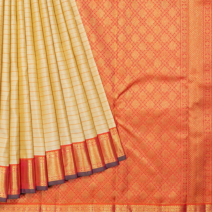 Hayagrivas Handloom Sandal Kanjivaram Silk Saree with Orange Border KBF615G7-1