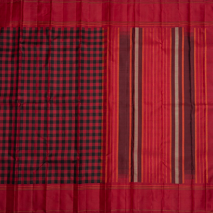 Hayagrivas Handloom Black &amp; Maroon Checks Kanjivaram Silk Saree KBFL384J1-1-BF384-SBS