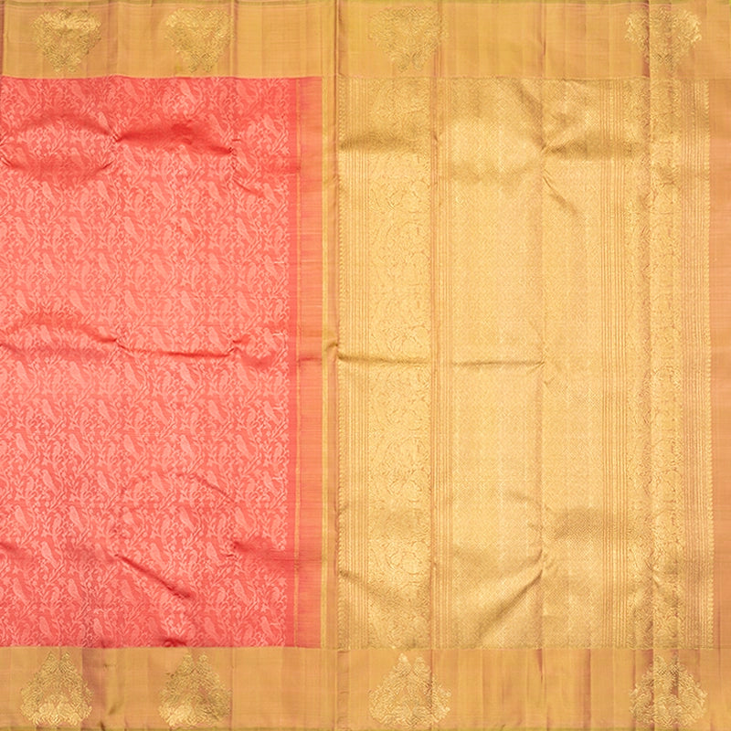 Hayagrivas Handloom Peach Pink Kanjivaram Silk Saree with Warm Olive Border KBFL388J1-1-BF388-SBS