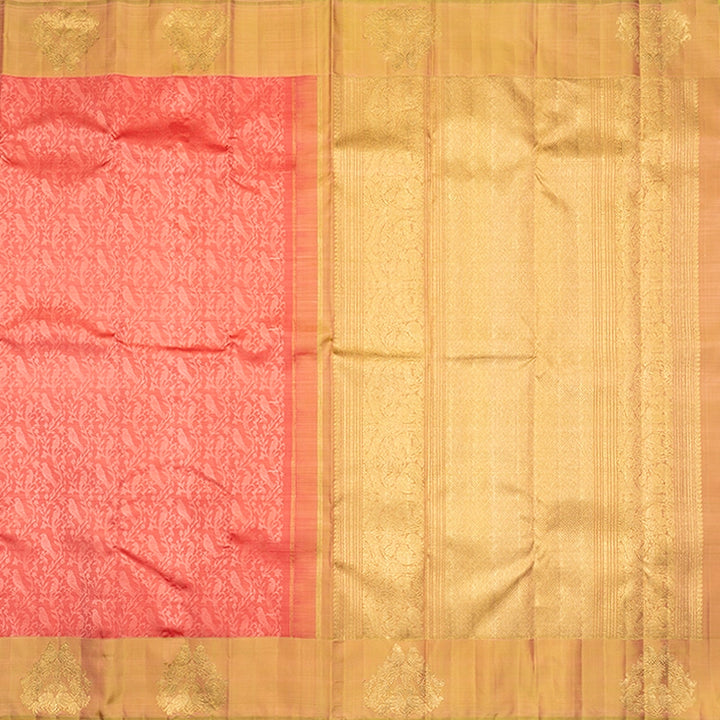Hayagrivas Handloom Peach Pink Kanjivaram Silk Saree with Warm Olive Border KBFL388J1-1-BF388-SBS