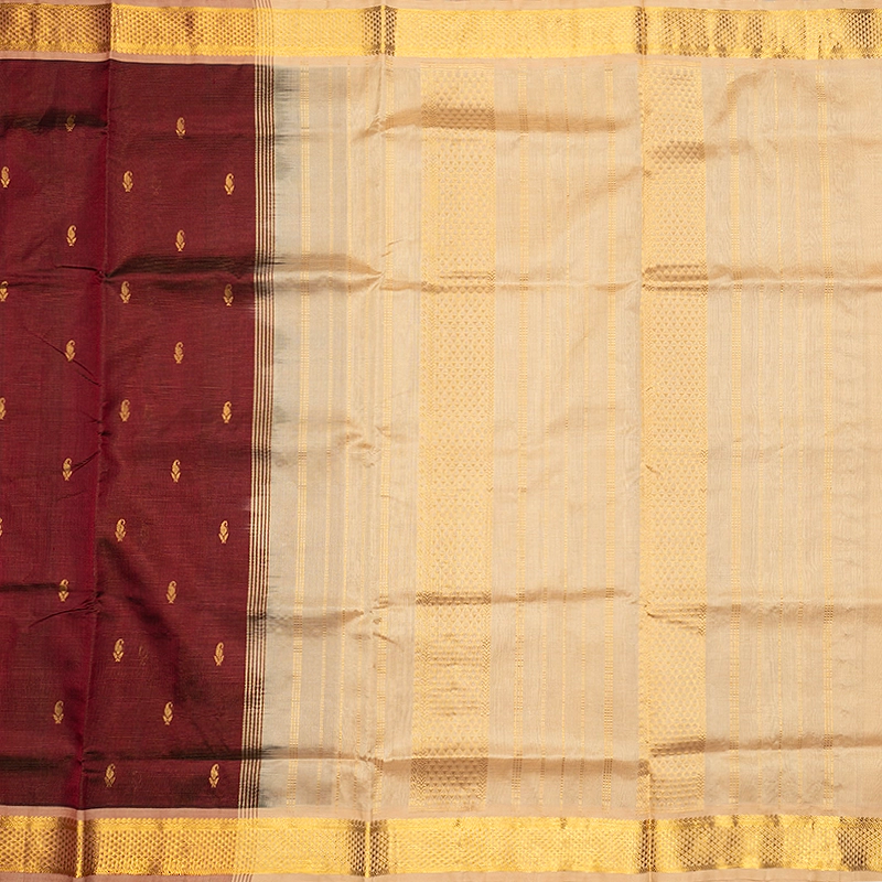 Hayagrivas Deep Maroon Pure Silk Cotton Saree SSCBF137H8-5
