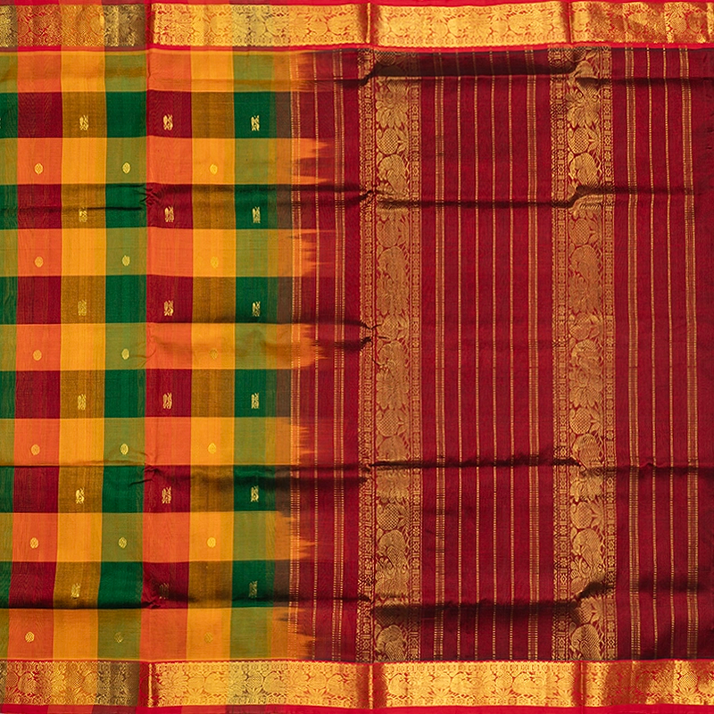 Hayagrivas Multicolour Checks Pure Silk Cotton Saree SSCBF137H9-10