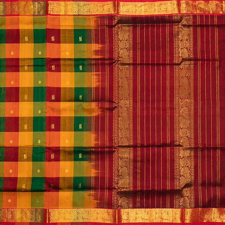 Hayagrivas Multicolour Checks Pure Silk Cotton Saree SSCBF137H9-10