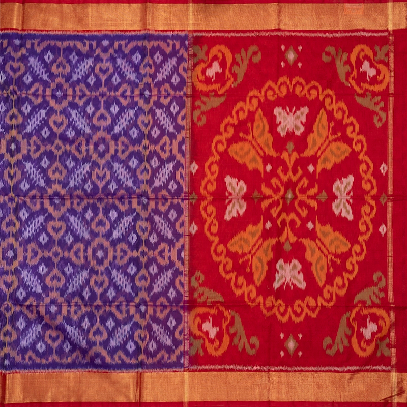 Hayagrivas Purple Ikkat Kora Silk Cotton Saree SSCBF155H1-12
