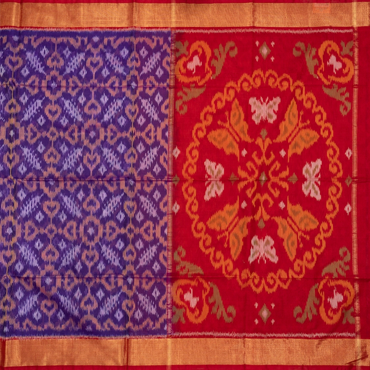 Hayagrivas Purple Ikkat Kora Silk Cotton Saree SSCBF155H1-12