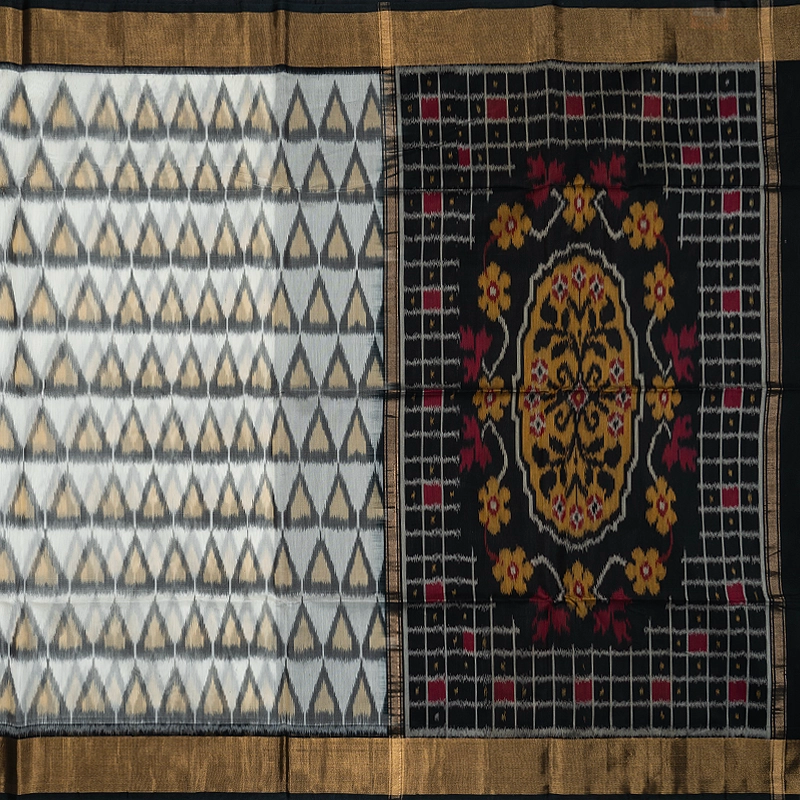 Hayagrivas White Handloom  Ikkat Kora Silk Cotton Saree SSCBF155H1-2