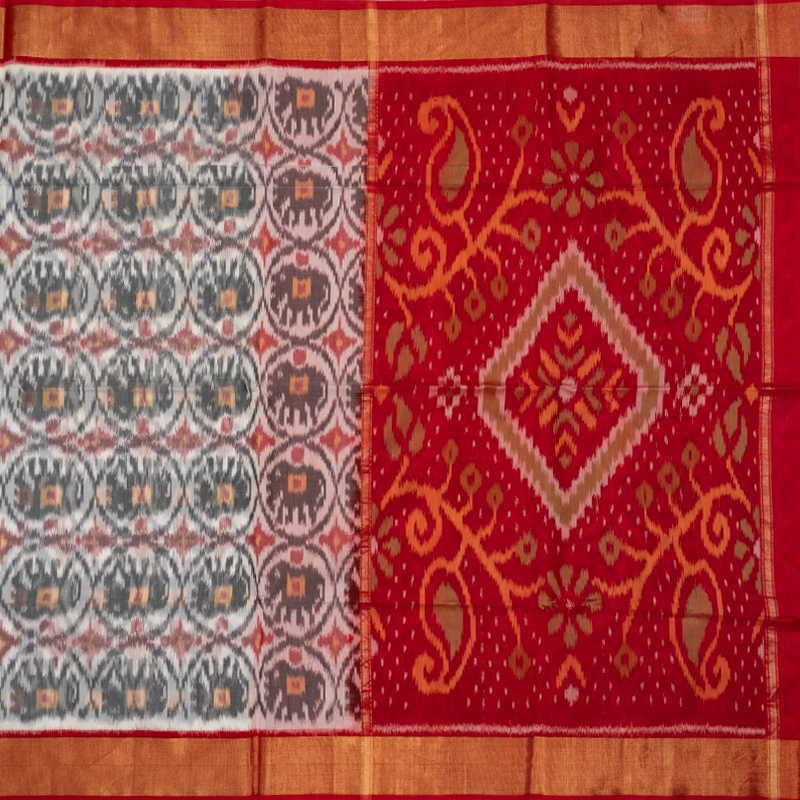 Hayagrivas Grey Ikkat Kora Silk Cotton Saree SSCBF155H1-20