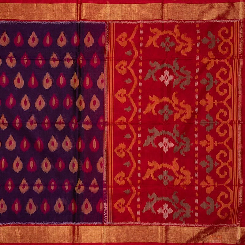 Hayagrivas Deep Purple Ikkat Kora Silk Cotton Saree SSCBF155H1-26