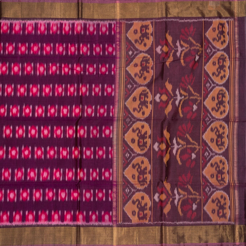 Hayagrivas Purple  Ikkat Kora Silk Cotton Saree SSCBF155H1-3