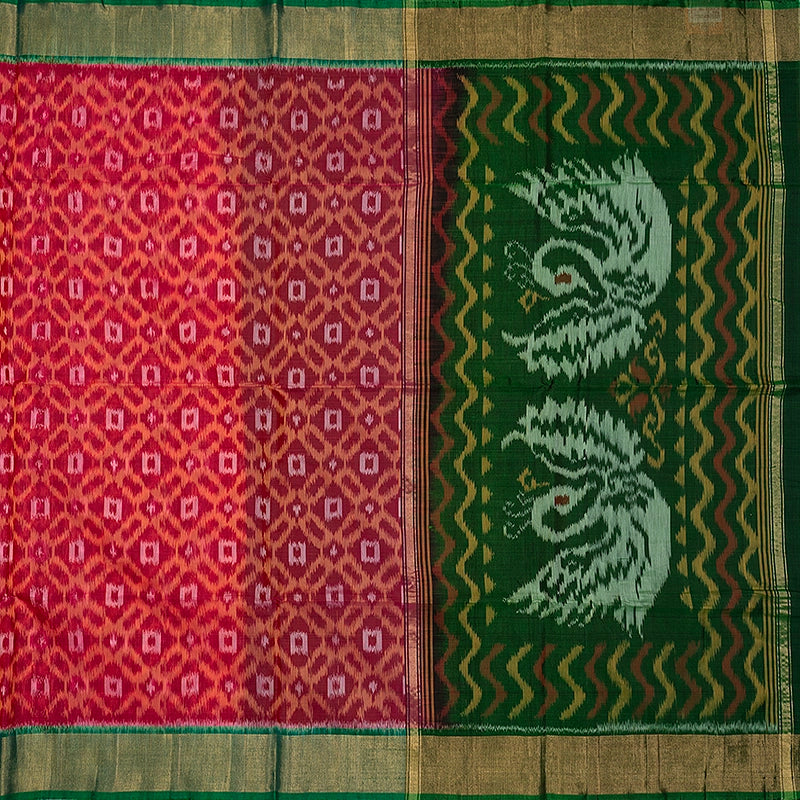Hayagrivas Orangish-Pink Ikkat Kora Silk Cotton Saree SSCBF155H1-32