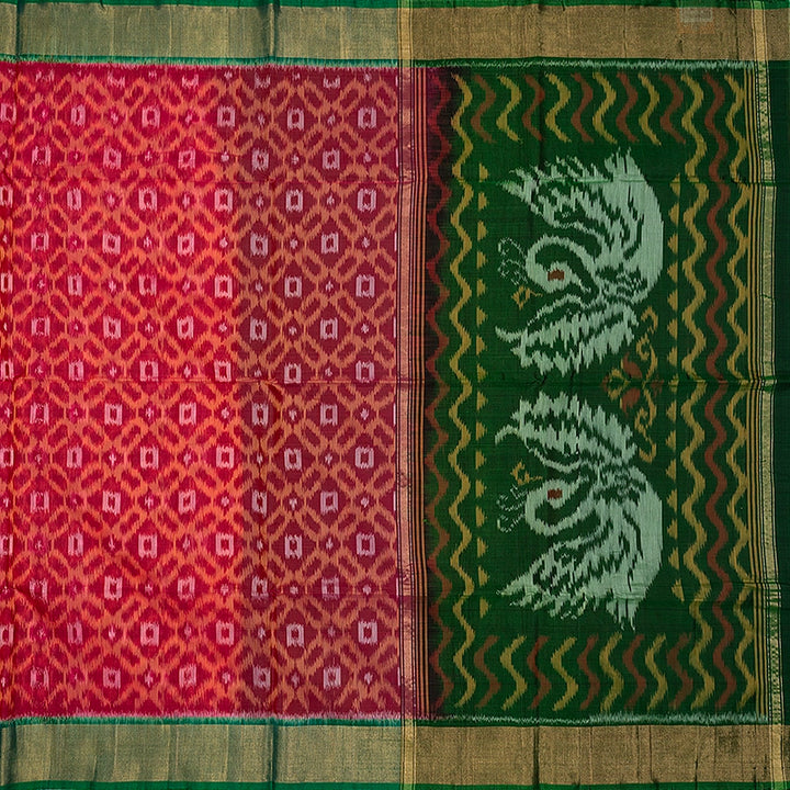 Hayagrivas Orangish-Pink Ikkat Kora Silk Cotton Saree SSCBF155H1-32