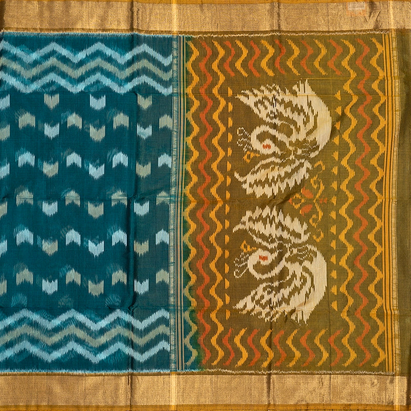 Hayagrivas Emerald Green Ikkat Kora Silk Cotton Saree SSCBF155H1-33