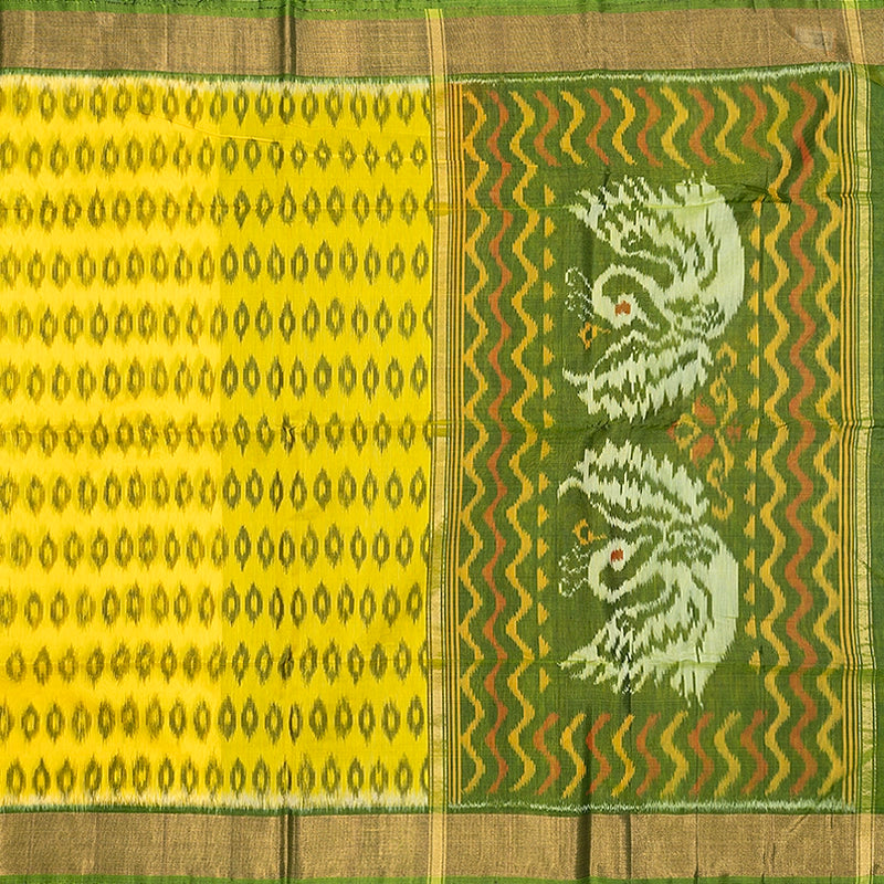 Hayagrivas Lemon Yellow Ikkat Kora Silk Cotton Saree SSCBF155H1-37