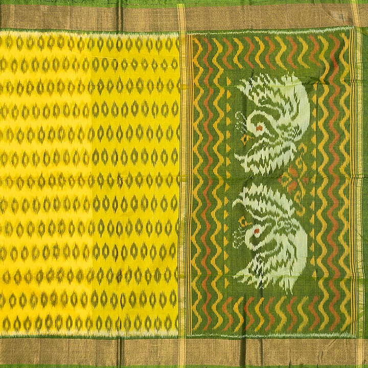 Hayagrivas Lemon Yellow Ikkat Kora Silk Cotton Saree SSCBF155H1-37