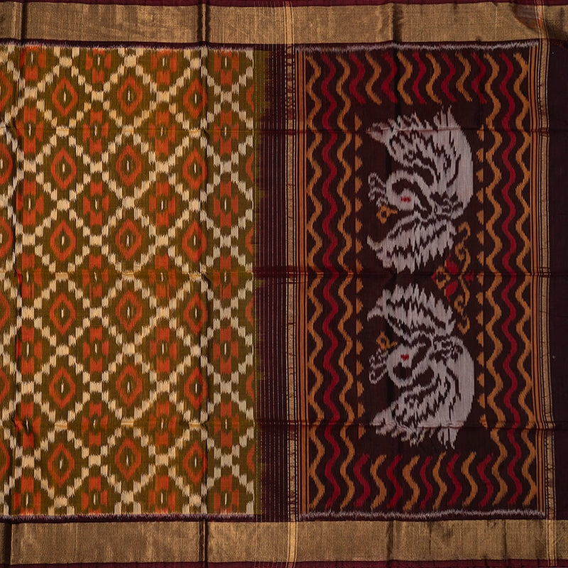 Hayagrivas Mustard Handloom Ikkat Kora Silk Cotton Saree SSCBF155H1-38