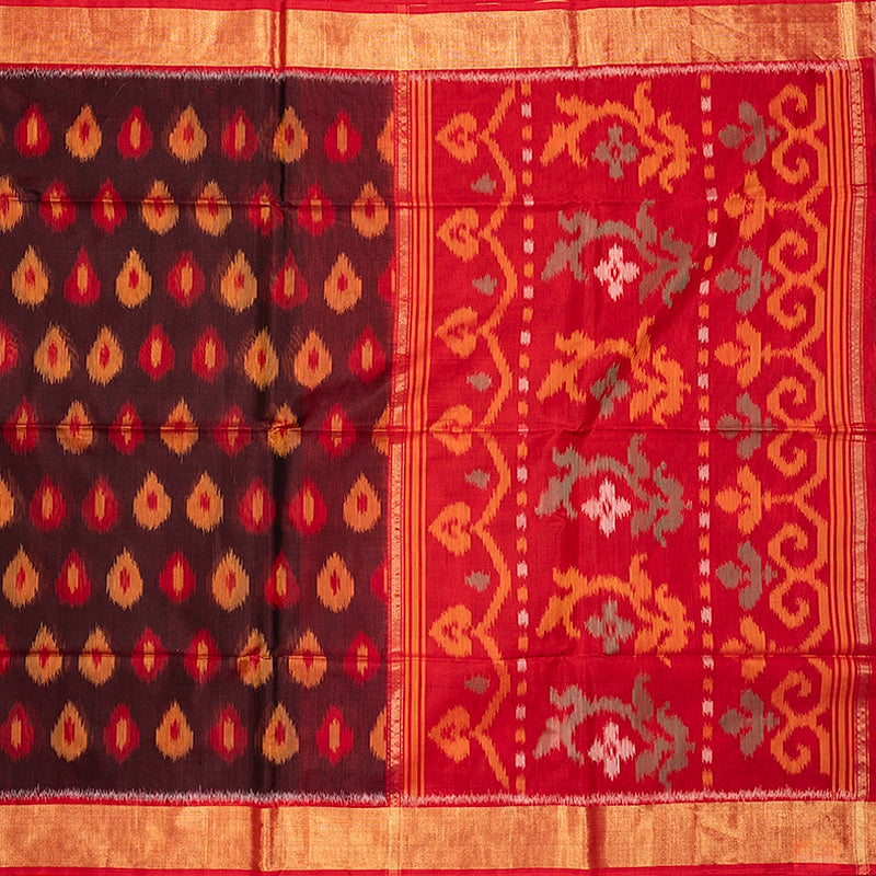 Hayagrivas Dark Maroon Ikkat Kora Silk Cotton Saree SSCBF155H1-45
