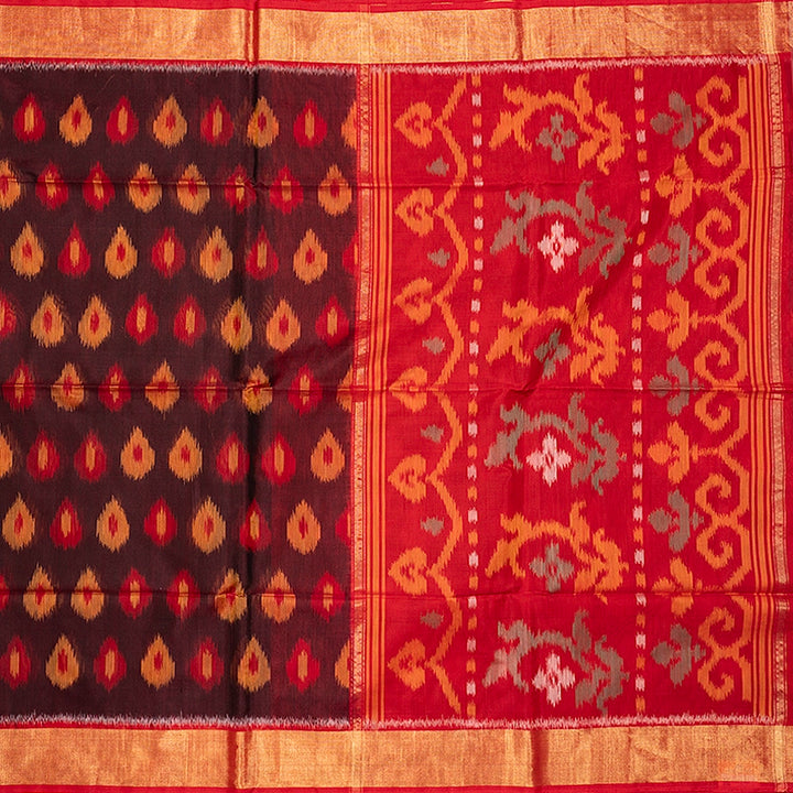 Hayagrivas Dark Maroon Ikkat Kora Silk Cotton Saree SSCBF155H1-45
