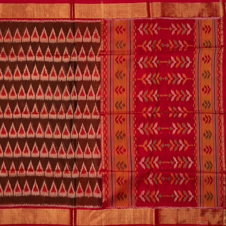 Hayagrivas Rust Brown Ikkat Kora Silk Cotton Saree SSCBF155H1-5