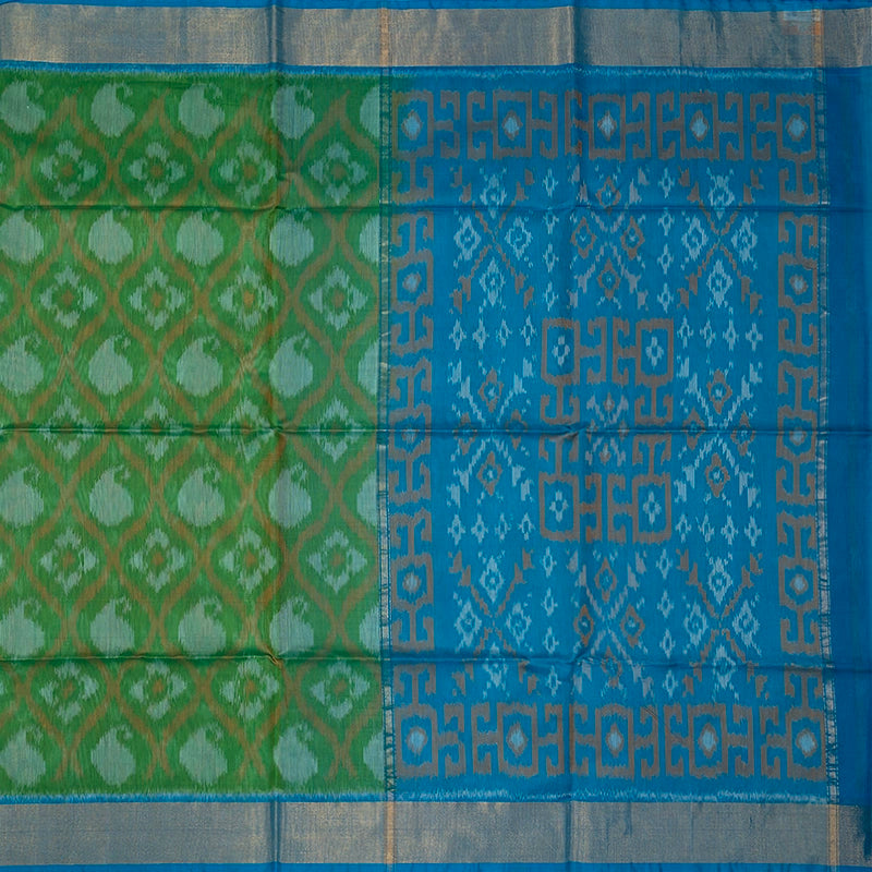 Hayagrivas Parrot Green Ikkat Kora Silk Cotton Saree SSCBF155H1-51