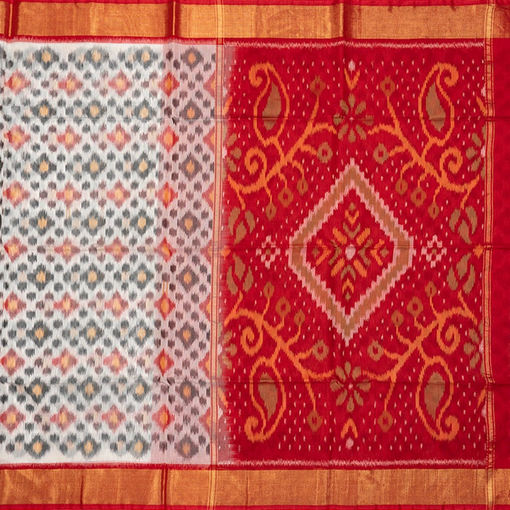Hayagrivas White Ikkat Kora Silk Cotton Saree SSCBF155H1-60