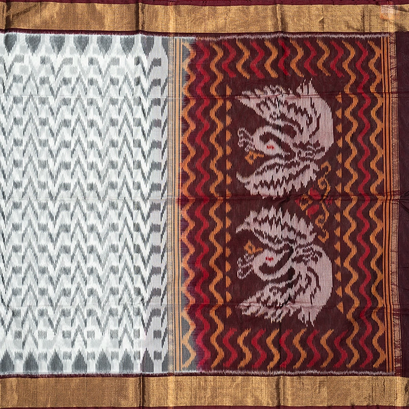 Hayagrivas White Ikkat Kora Silk Cotton Saree SSCBF155H1-93