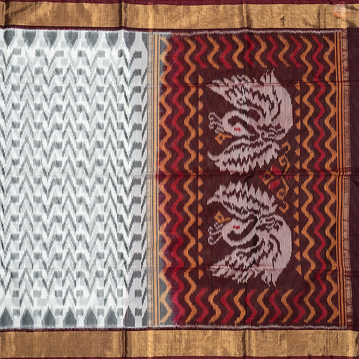 Hayagrivas White Ikkat Kora Silk Cotton Saree SSCBF155H1-93