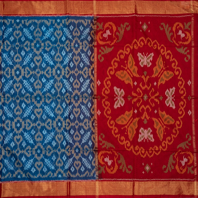 Hayagrivas Ananda Blue Handloom Ikkat Soft Silk Saree SSCBF155H1-94