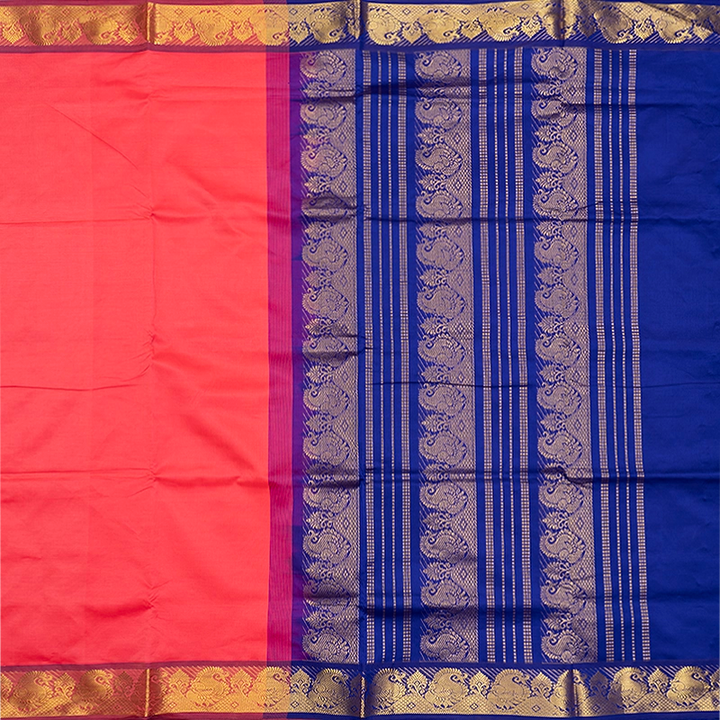 Hayagrivas Bright Coral-Pink Semi Silk Cotton Saree SSCBF164I1-119