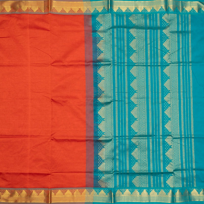 Hayagrivas Rust Orange Semi Silk Cotton Saree SSCBF164I1-105