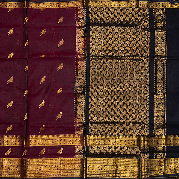 Hayagrivas Maroon Pure Silk Cotton Saree SSCBF16D5-1