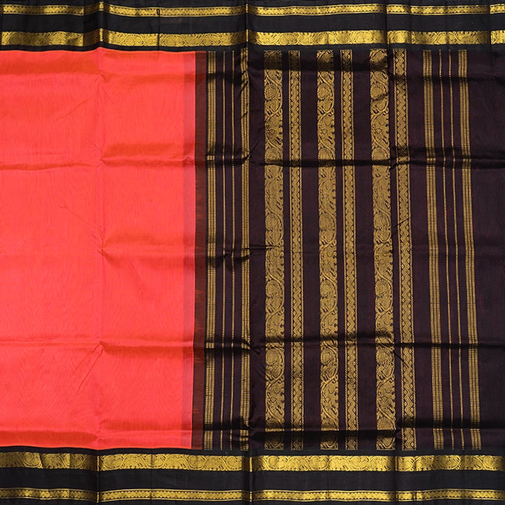 Hayagrivas Bright Orangish-Pink Pure Silk Cotton Saree SSCBF175I7-7