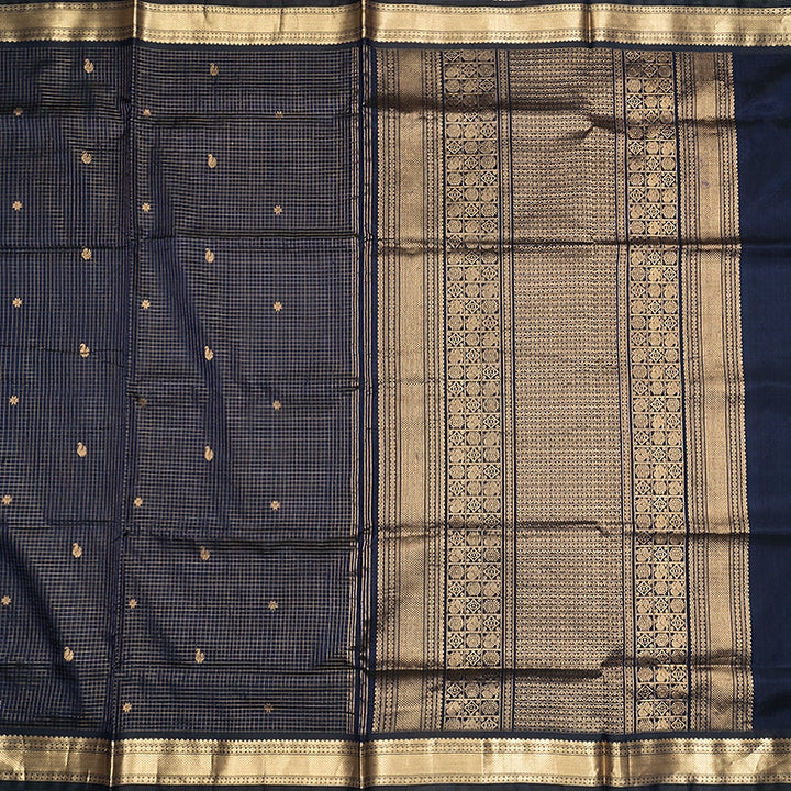 Hayagrivas Navy Blue Kanchi Silk Cotton Saree SSCBF178I4-1