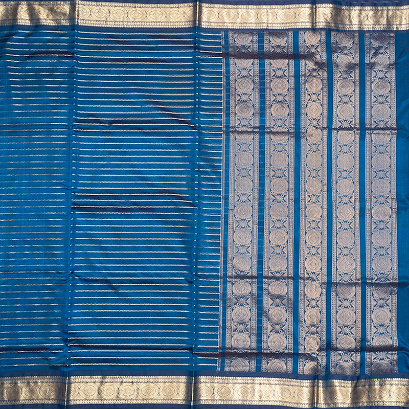 Hayagrivas Peacock Blue Kanchi Silk Cotton Saree SSCBF178I4-8