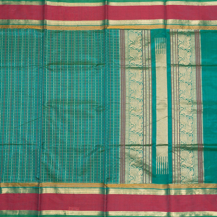 Hayagrivas Peacock Green Kanchi Silk Cotton Saree SSCBF179I11-6