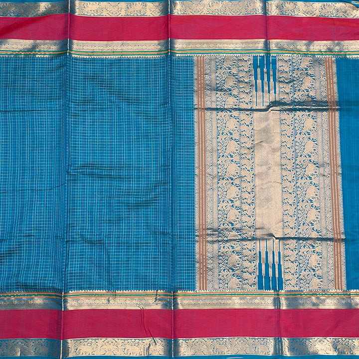 Hayagrivas Peacock Blue Kanchi Silk Cotton Saree SSCBF179I12-12