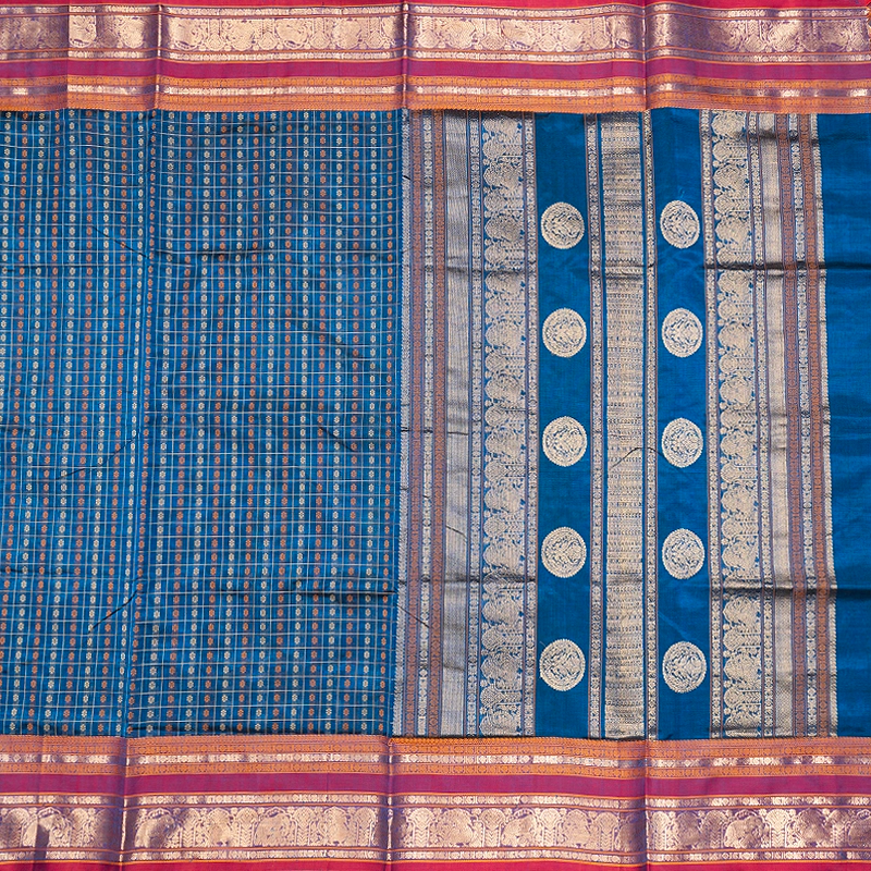 Hayagrivas Peacock Blue Kanchi Silk Cotton Saree SSCBF179I12-2