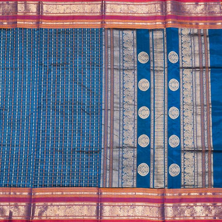 Hayagrivas Peacock Blue Kanchi Silk Cotton Saree SSCBF179I12-2