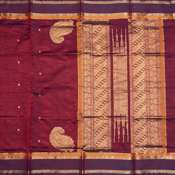 Hayagrivas Wine Maroon Kanchi Silk Cotton Saree SSCBF179I7-7