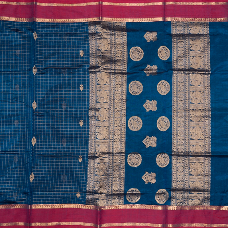Hayagrivas Peacock Blue Kanchi Silk Cotton Saree SSCBF179I8-3
