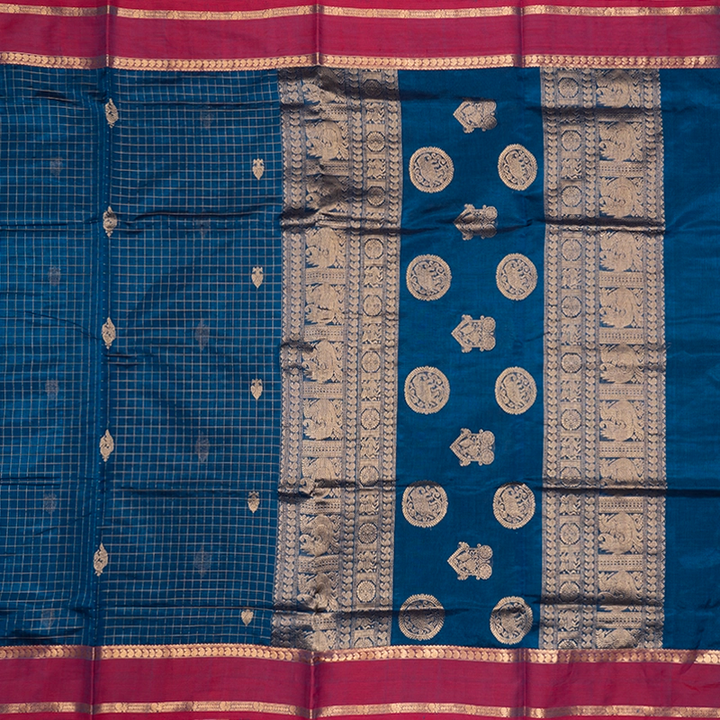 Hayagrivas Peacock Blue Kanchi Silk Cotton Saree SSCBF179I8-3