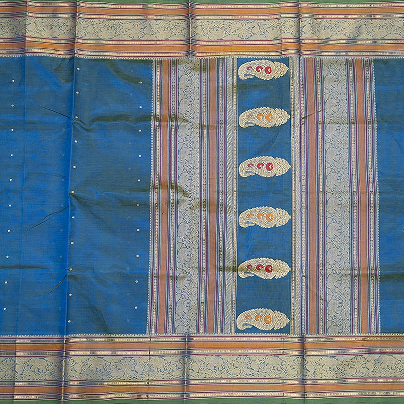 Hayagrivas Peacock Blue Kanchi Silk Cotton Saree SSCBF179I8-7