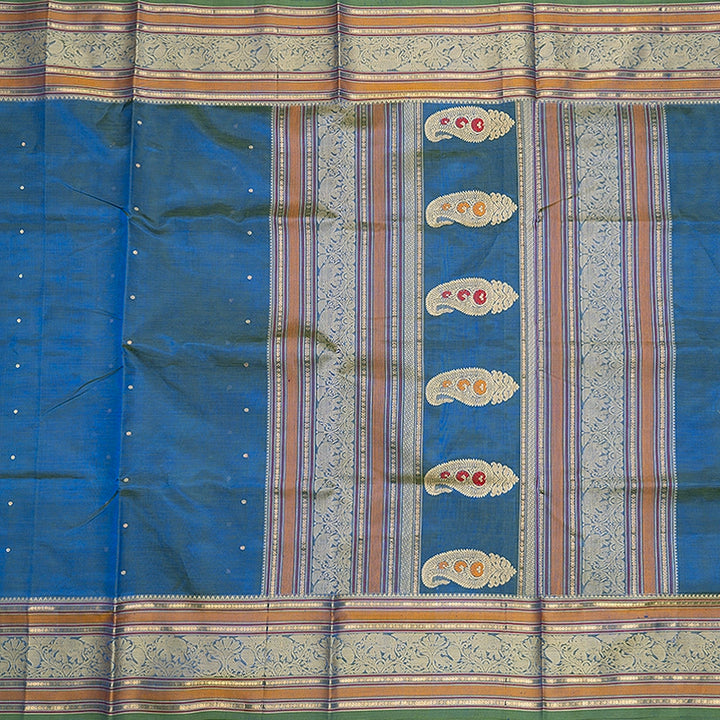 Hayagrivas Peacock Blue Kanchi Silk Cotton Saree SSCBF179I8-7