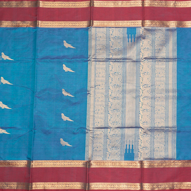 Hayagrivas Peacock Blue Kanchi Silk Cotton Saree SSCBF179I9-32