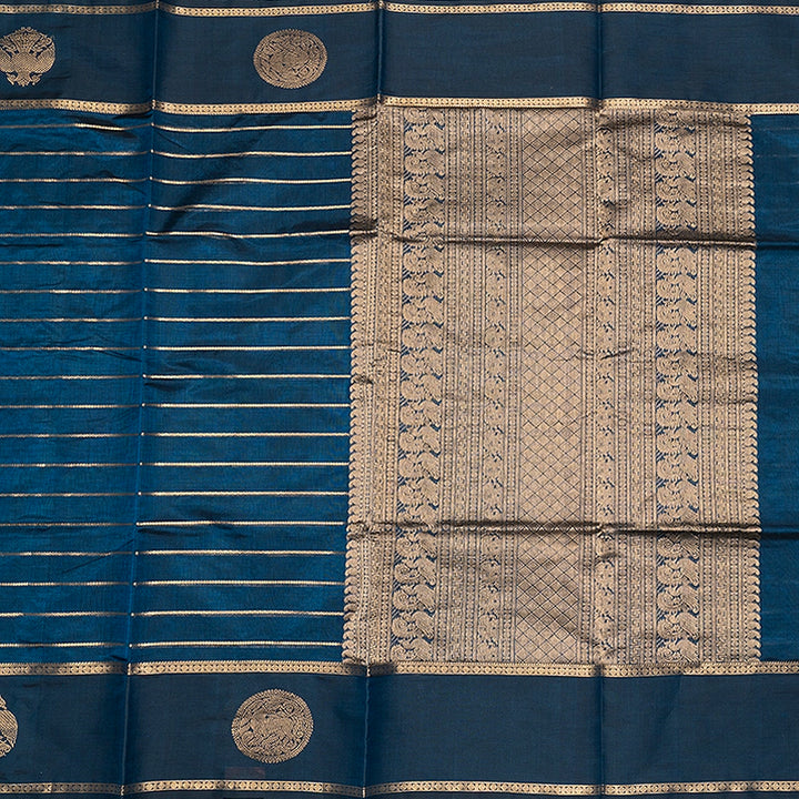 Hayagrivas Peacock Blue Kanchi Silk Cotton Saree SSCBF179I9-35