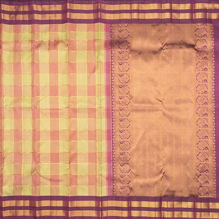 Hayagrivas Handloom Pastel Checks Kanjivaram Silk Saree with Wine Purple Border SSCBF186J4-1