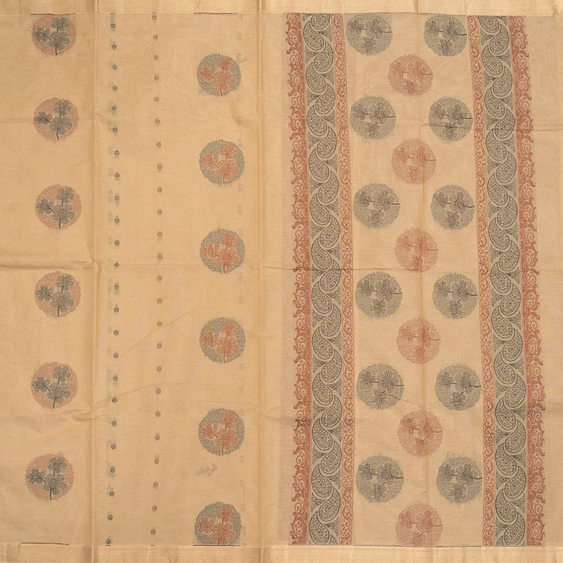 Hayagrivas Cream-Beige Handloom Cotton Saree SSSBF126H5-3